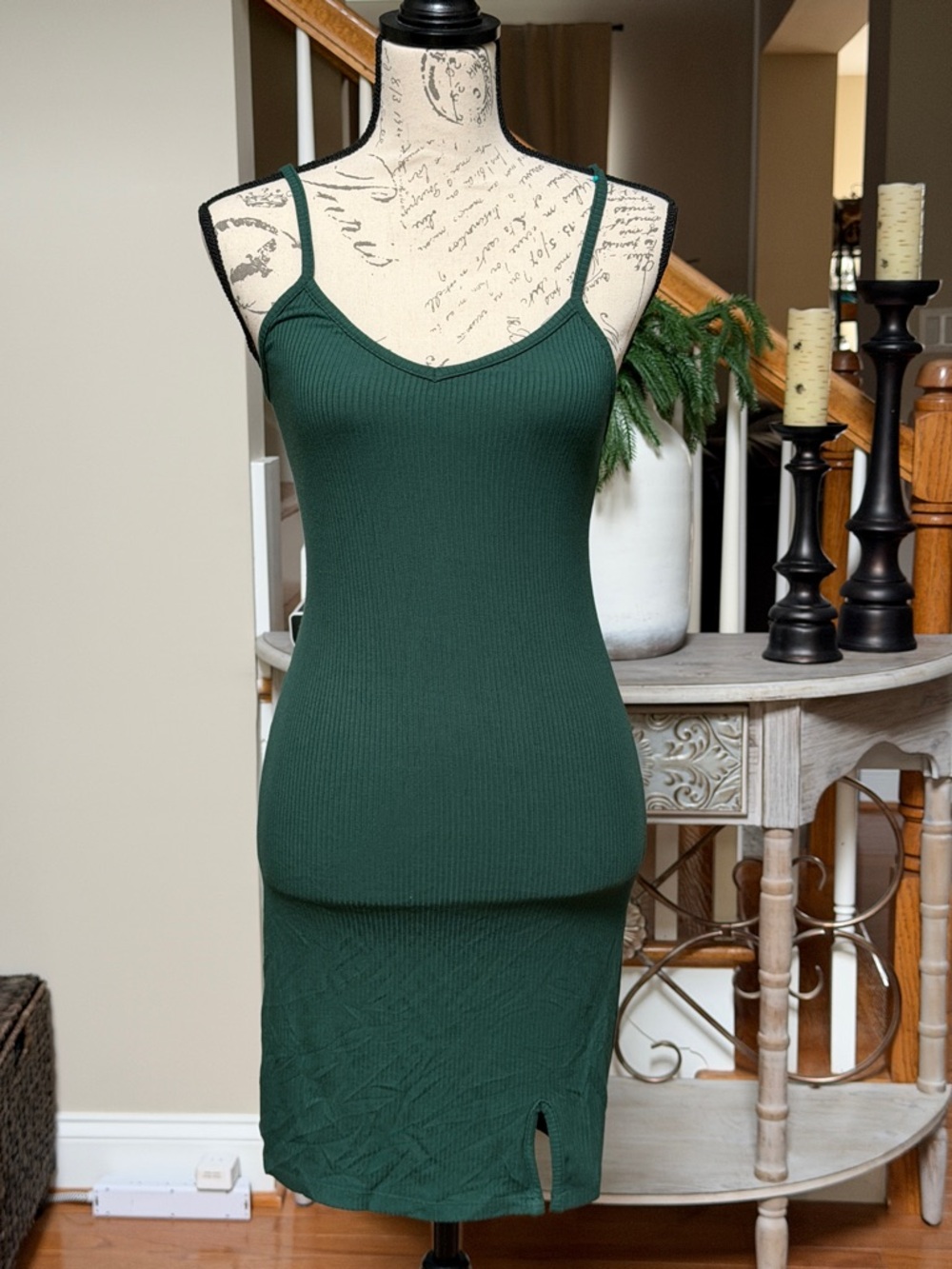 NWT Sleeveless Ribbed Knit Green Bodycon Dress